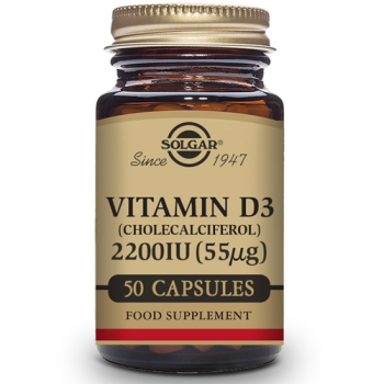 Solgar Vitamina D3 (Colecalciferol) 2200 UI (55 µg) Cápsulas vegetales - Envase de 50.